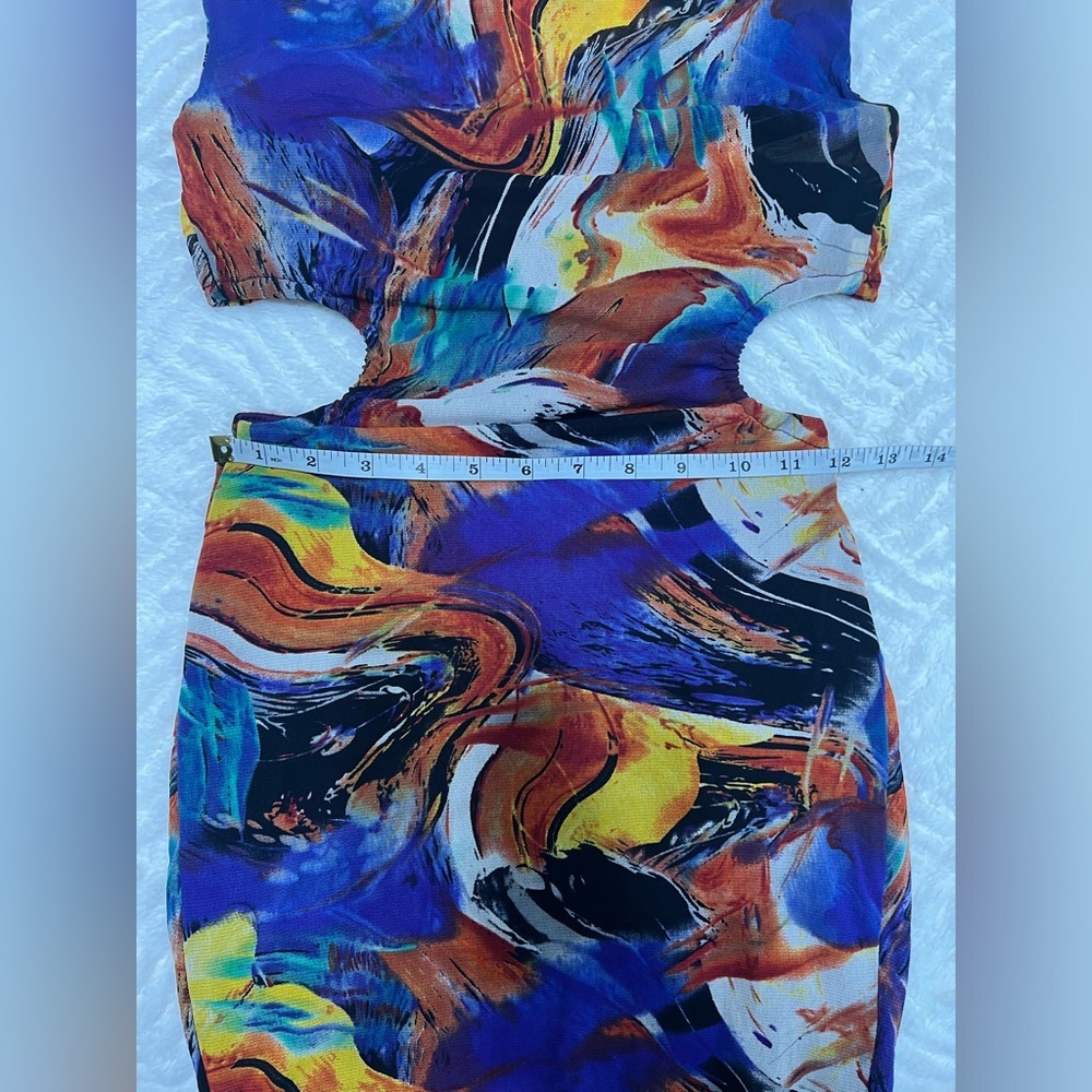 Blanc Picasso Print Cut Out Mini Dress Small Multicolor Bodycon Party - Picture 14 of 15